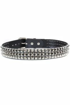 3 Rows Punk Pyramid Stud Belt [Silver]