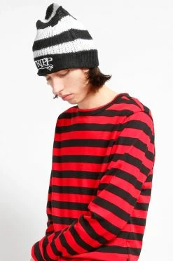 Tripp NYC Stripe Beanie [WHITE/BLACK] -Goth Accessories Sales Black And WHite Beanie 1800x1800