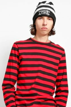 Tripp NYC Stripe Beanie [WHITE/BLACK] -Goth Accessories Sales Black and White Beanie Hat 1800x1800