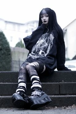 Love At First Bite Striped Leg Warmers [Black/White] -Goth Accessories Sales Circus Striped Leg Warmers 1800x1800