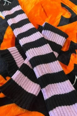 Funeral Flowers Striped Leg Warmers [BLACK/LILAC] -Goth Accessories Sales Creepy Cute Leg Warmers 1800x1800