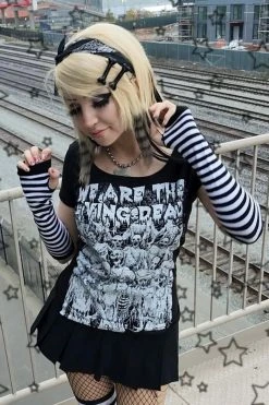 Emo Striped Arm Warmers [Black/White] -Goth Accessories Sales Em Girl Aesthetic 1800x1800