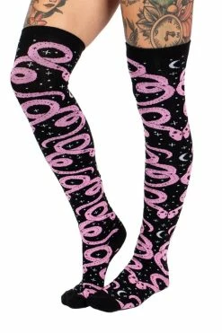 Mystical Pink Snake Thigh High Socks
