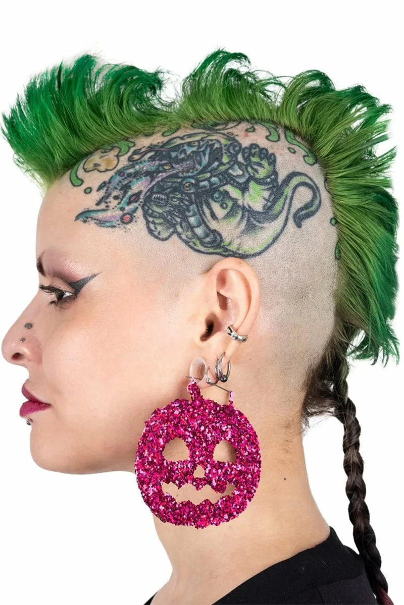 Pink Glitter Pumpkin Hoop Earrings 2 Pink Glitter Pumpkin Hoop Earrings - Image 2