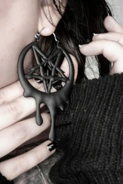 Drippy Metal Pentagram Hoop Earrings -Goth Accessories Sales Goth Gauges 1800x1800