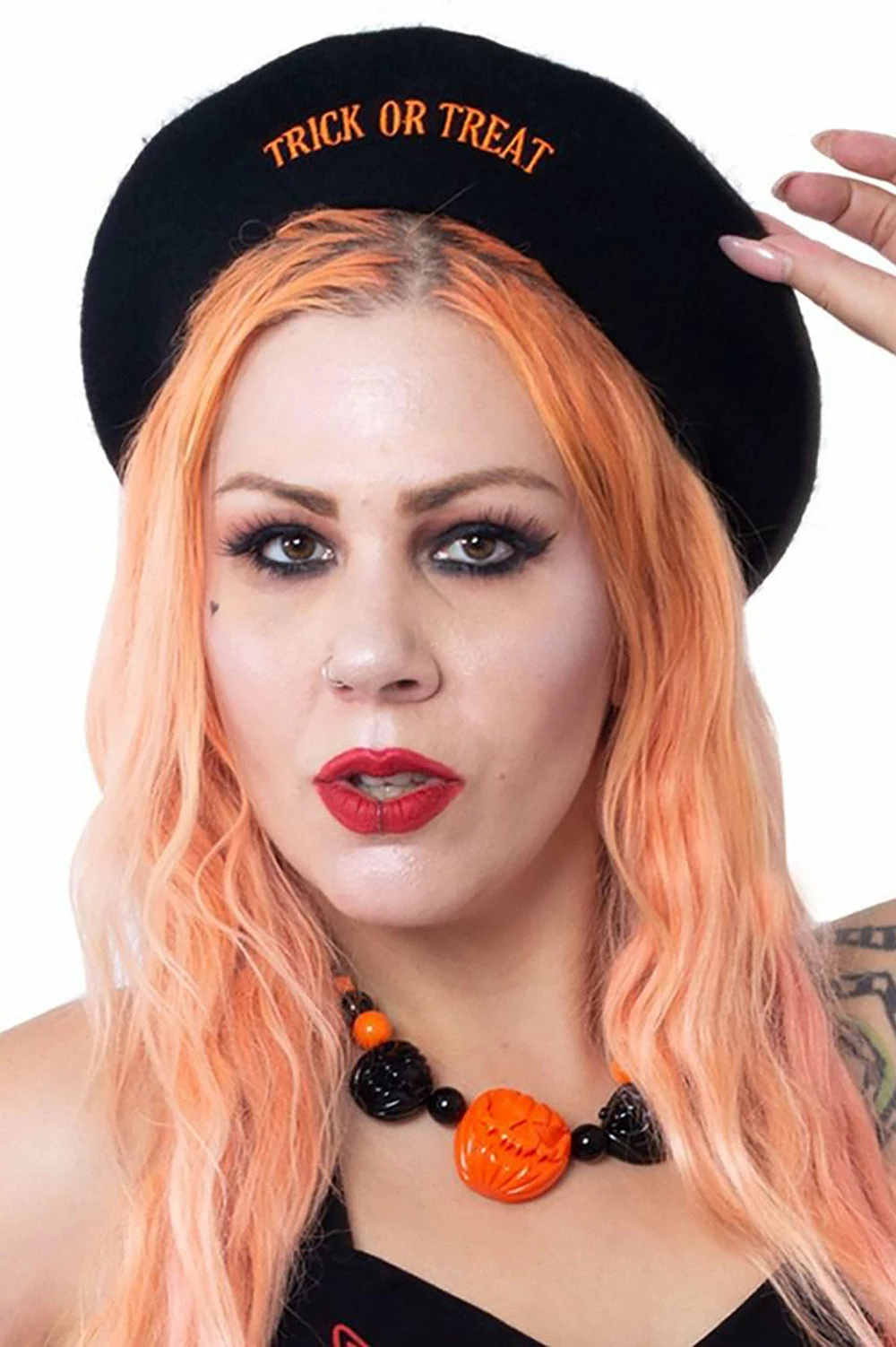 Trick Or Treat Pumpkin Black Beret 2 Trick Or Treat Pumpkin Black Beret - Image 2