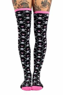 Skulls And Hearts Knit Thigh High Socks