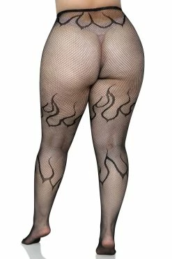 Flame Net Tights [Plus Size] [Black] -Goth Accessories Sales Leg Avenue Flame Plus Size Fishnet Tights Black Back1copy 1800x1800