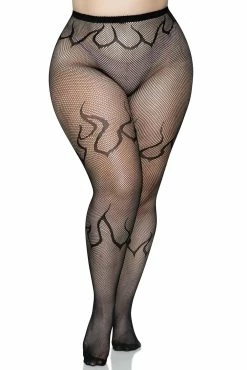Flame Net Tights [Plus Size] [Black] -Goth Accessories Sales Leg Avenue Flame Plus Size Fishnet Tights Black Front1copy 1800x1800