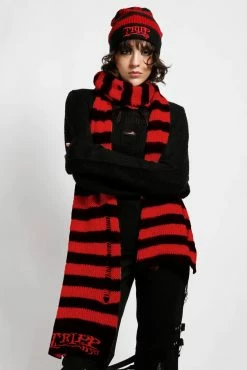 Tripp NYC Stripe Scarf [RED] -Goth Accessories Sales Mall Goth Scarf 1800x1800