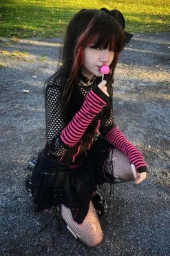 Emo Striped Arm Warmers [Black/HotPink]