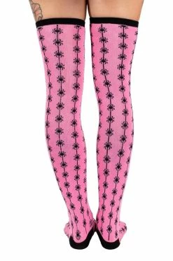 Pink Spider Thigh High Socks -Goth Accessories Sales Pink Socks 1800x1800