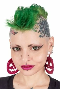 Pink Glitter Pumpkin Hoop Earrings 11 Pink Glitter Pumpkin Hoop Earrings -Goth Accessories Sales Raver Girl Earrings 1800x1800