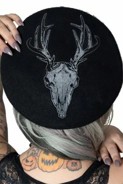 Deer Skull Black Beret