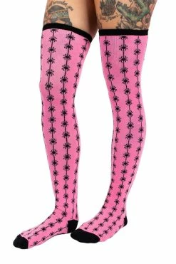 Pink Spider Thigh High Socks -Goth Accessories Sales Spider Goth Socks 1800x1800