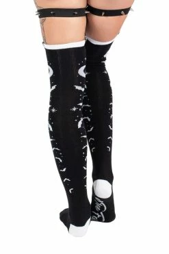Bats And Stars Thigh High Garter Socks -Goth Accessories Sales Spooky Knit Socks 1800x1800