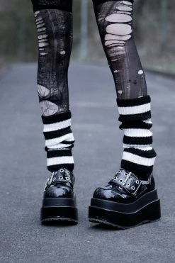 Love At First Bite Striped Leg Warmers [Black/White] -Goth Accessories Sales Striped Gothic Leg Warmers 1800x1800