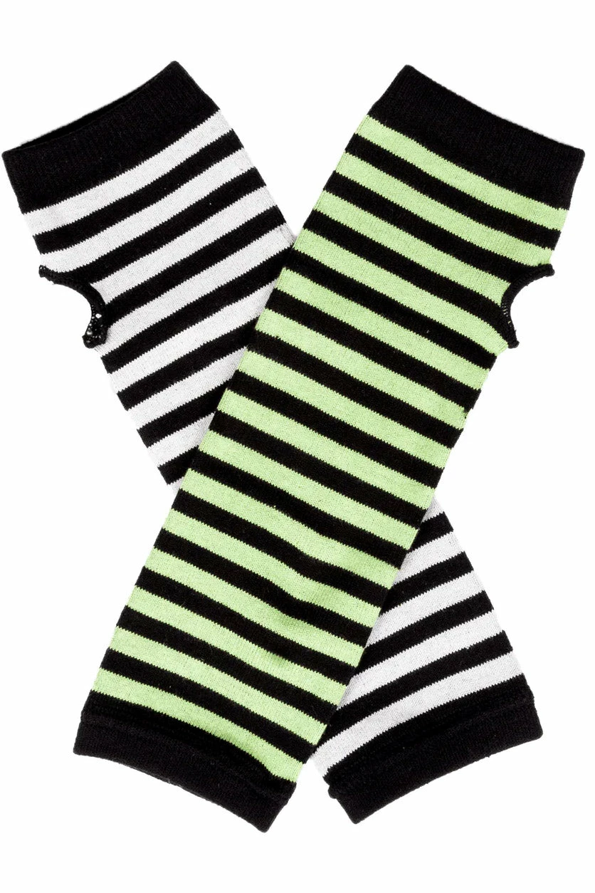 Green & White Striped Knit Arm Warmers 2 Green & White Striped Knit Arm Warmers - Image 2