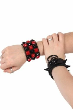 Bleed Black And Red Checkered Bracelet -Goth Accessories Sales black spike bracelet 03 1800x1800