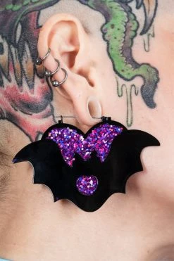 Purple Heart Bat Hoop Earrings -Goth Accessories Sales fsr4 1800x1800
