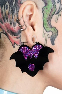 Purple Heart Bat Hoop Earrings