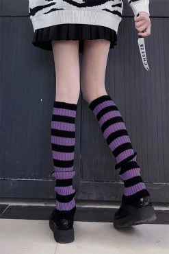 Dead Violets Striped Leg Warmers [Black/Purple] -Goth Accessories Sales purplae legwarmers 03 1800x1800