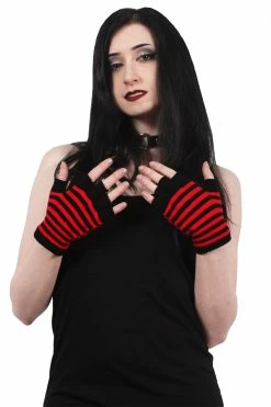 Striped Fingerless Gloves [Multiple Colors Available] -Goth Accessories Sales red stripe gloves 1800x1800