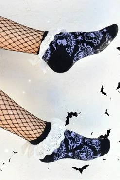 Victorian Gothic Damask Lace Trim Ankle Socks -Goth Accessories Sales rererwerwerewr 1800x1800