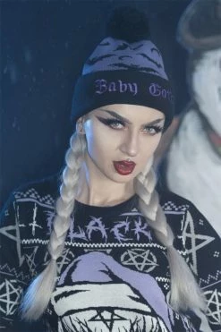 Baby Goth And Bats Pom Pom Knit Beanie