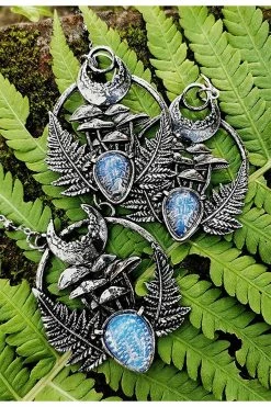 Fern & Moonstone Mushroom Earrings