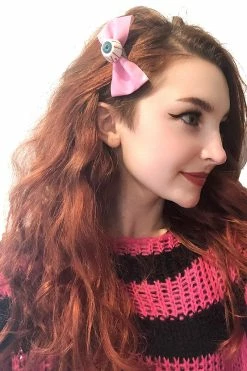 Pink Eyeball Bow Hair Clips [Set Of 2]
